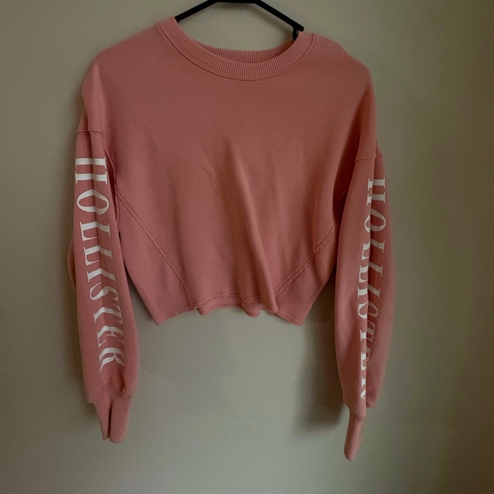 Hollister Pink Cropped Crew Neck Sweater Soft Knit Casual